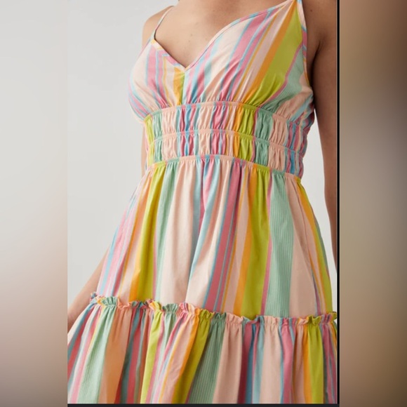 RAILS Carmen Guava Striped Multicolor Smocked Mini Dress Size Small Sundress - Picture 2 of 9